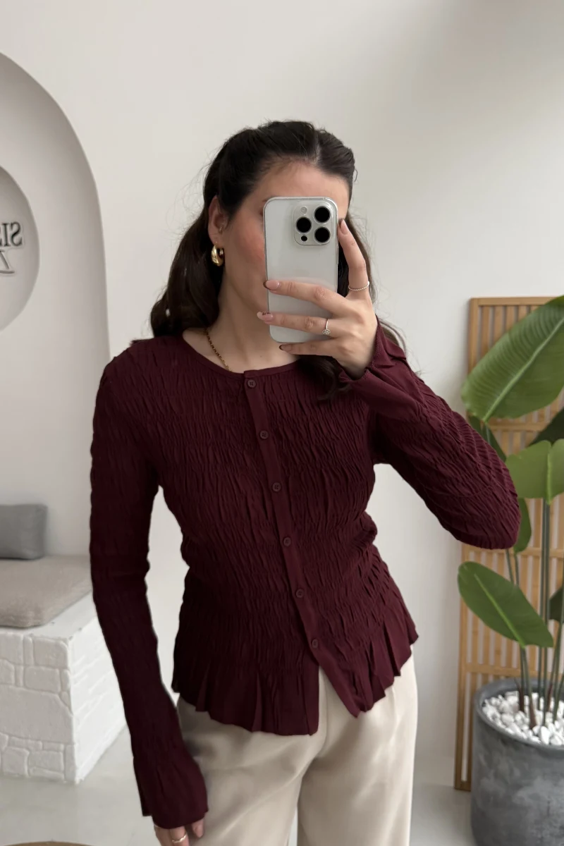 Vanessa Büzgülü Gömlek - Bordo - Kod: 50926