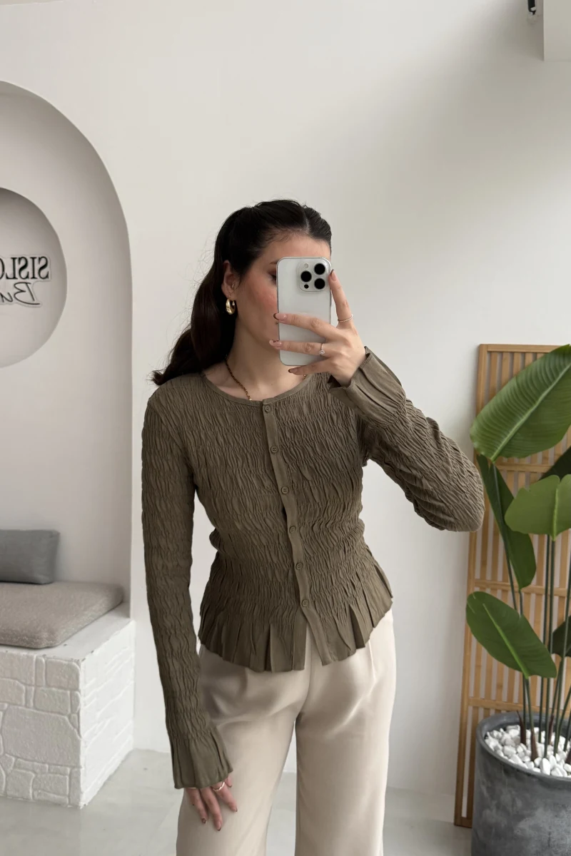 Vanessa Büzgülü Gömlek - Haki - Kod: 50926