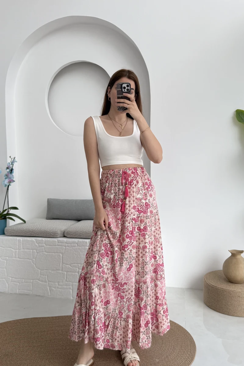 Varnata Çiçekli Etek Pembe