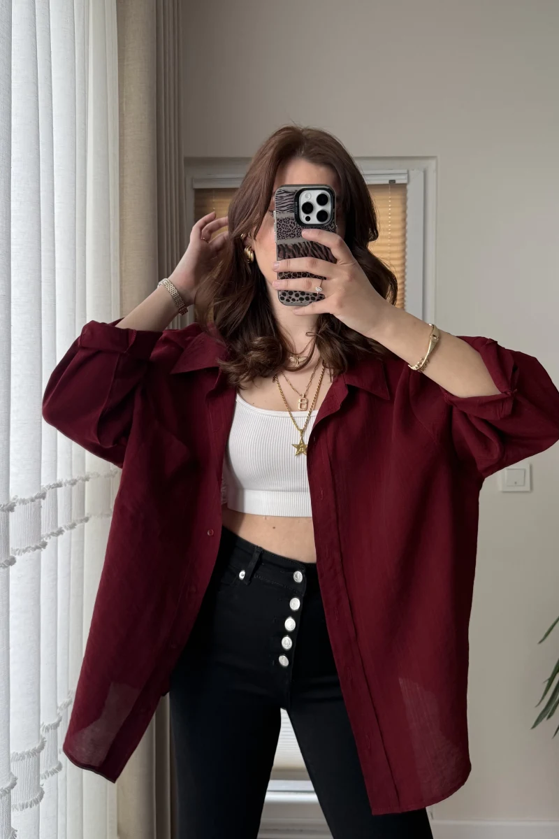 VAYS Tensel Gömlek - Bordo - 2042