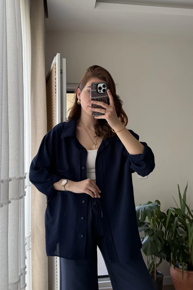 VAYS Tensel Gömlek - Lacivert - 2042