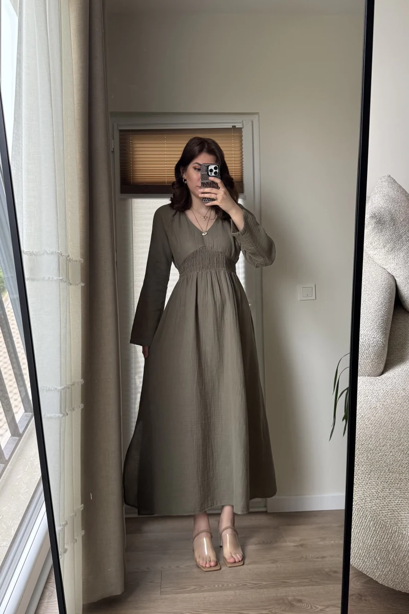 Venüs Müslin Haki Elbise