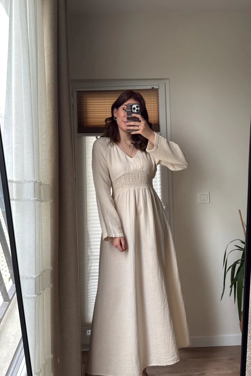 Venüs Müslin Krem Elbise