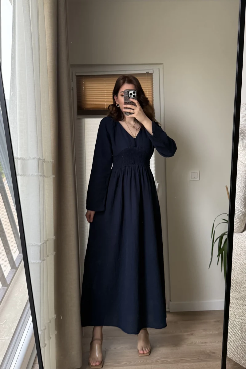 Venüs Müslin Lacivert Elbise