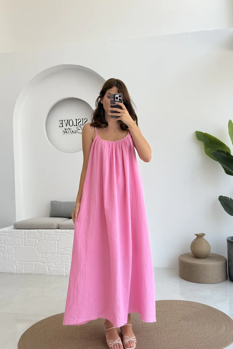 Vera Askılı Elbise - Pembe - 3062