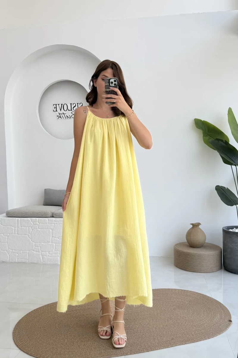 Vera Askılı Elbise - Sarı - 3062