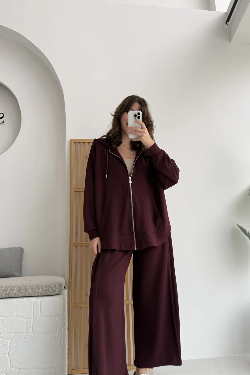 Vera Oys Hırka - Pantolon Takım Bordo Kod: 7029 - 4032