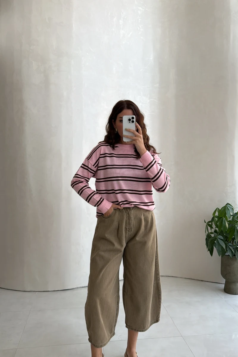 Vintage Denim Baggy Pantolon - Olive - Kod: 0107