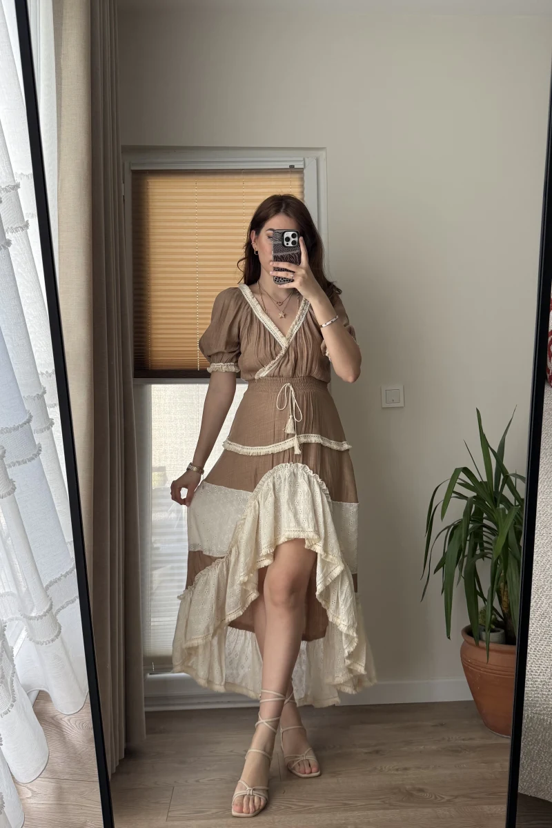 Vintage More Elbise Kahve Tonları