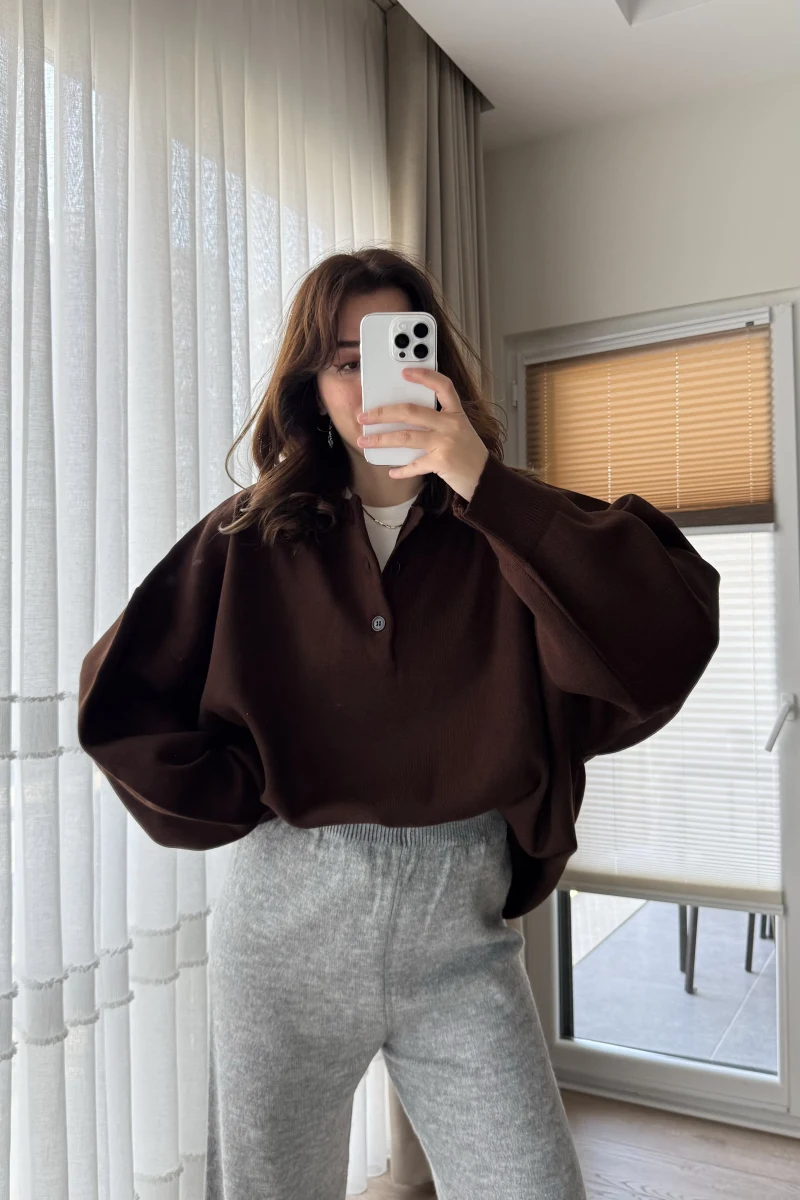 Vintage Oversize Kazak Acı Kahve