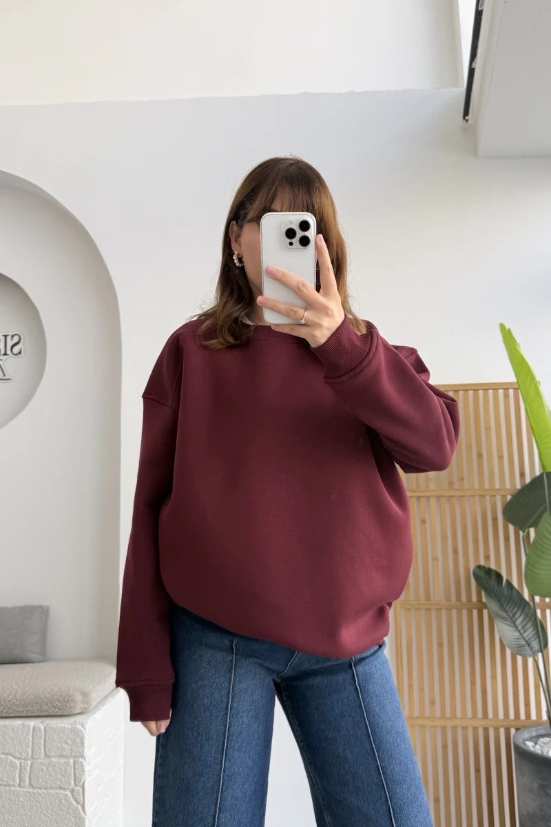 Viola Bisiklet Yaka Sweat - Bordo