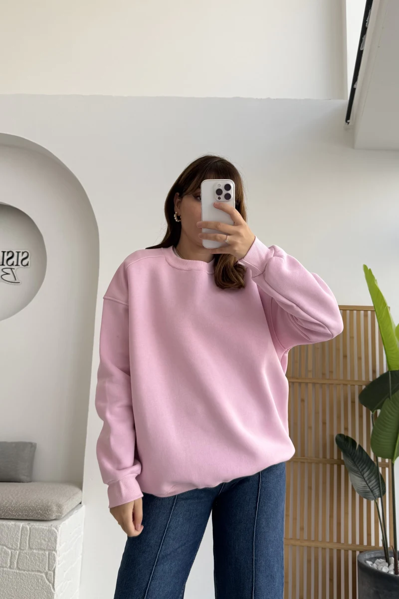 Viola Bisiklet Yaka Sweat - Pembe