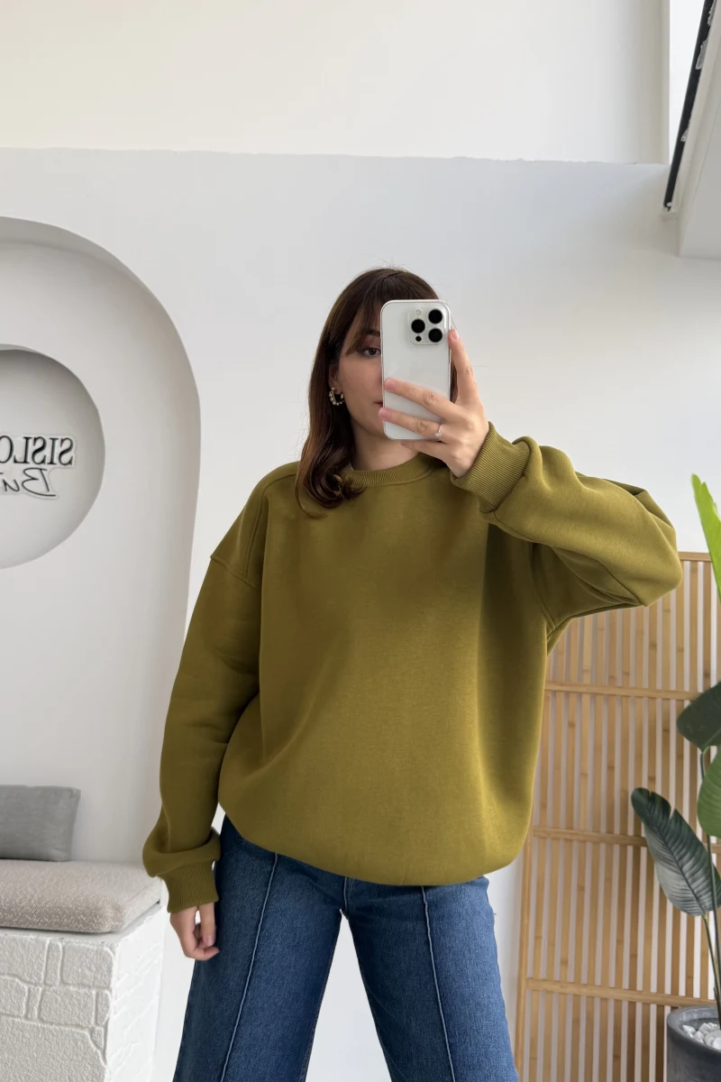 Viola Bisiklet Yaka Sweat - Yağ Yeşili