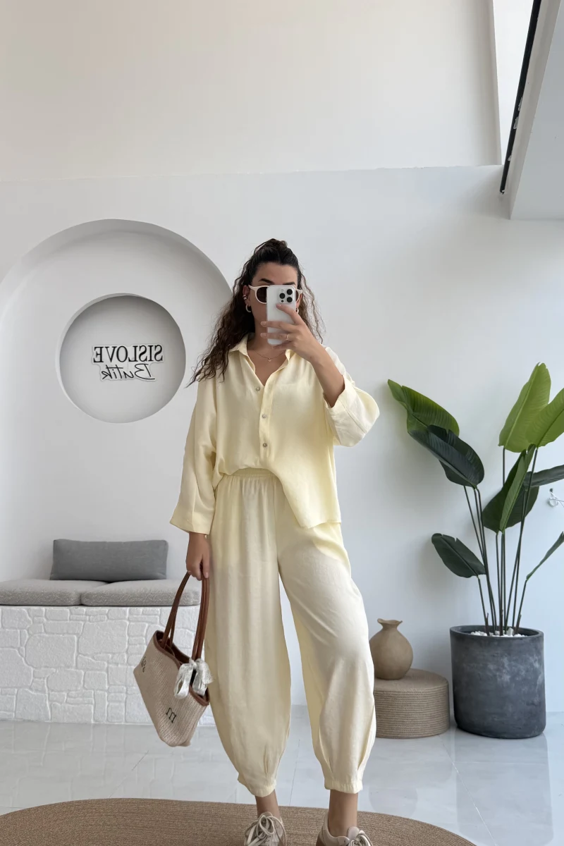 Violet Gömlek Pantolon Takım - Sarı - 50957