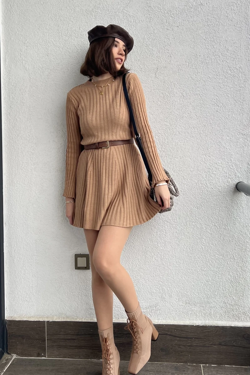 Viral Camel Triko Elbise