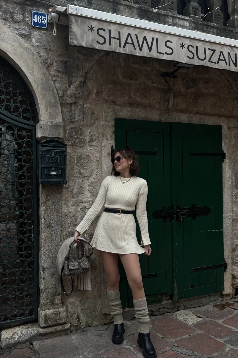 Viral Krem Triko Elbise