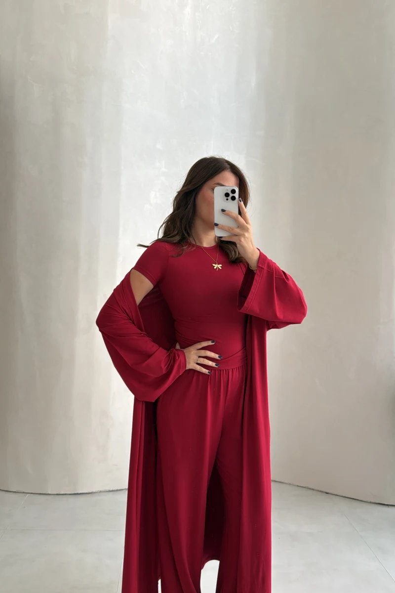 Viskon Üçlü Takım - Bordo - Kod: 4137