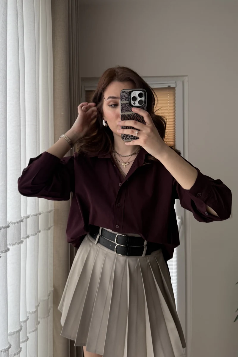 Vizon Pilili Çift Kemerli Etek