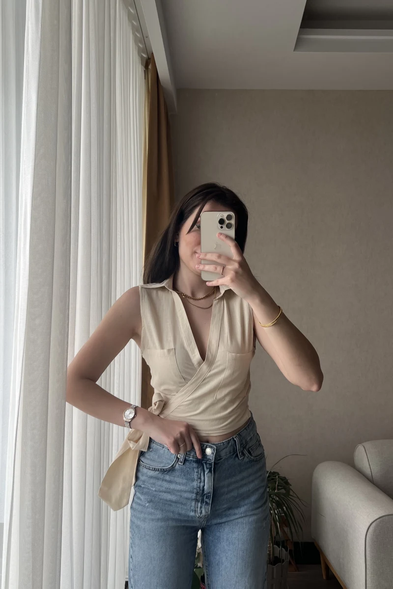 Weez Bağlamalı Krem Gömlek