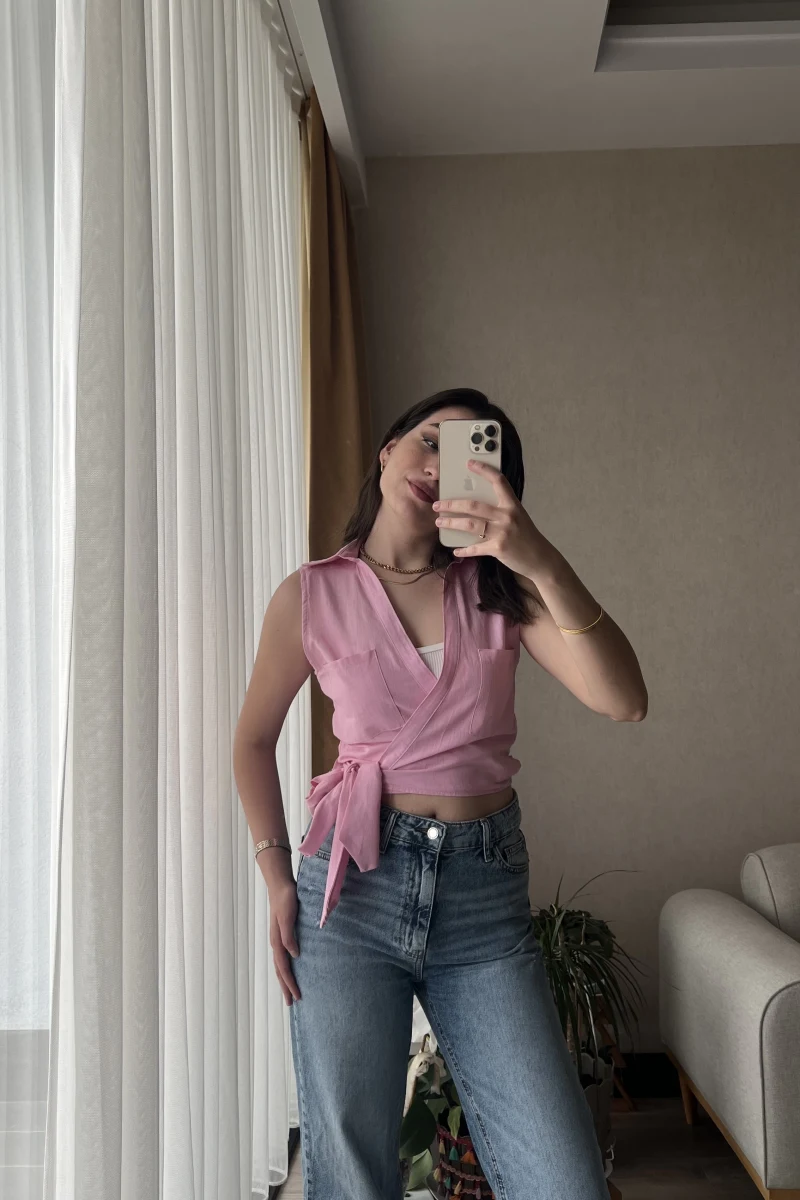 Weez Bağlamalı Pembe Gömlek