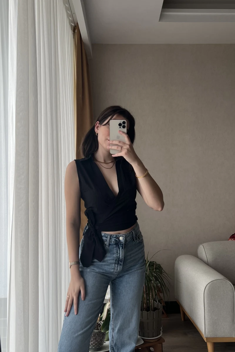 Weez Bağlamalı Siyah Gömlek