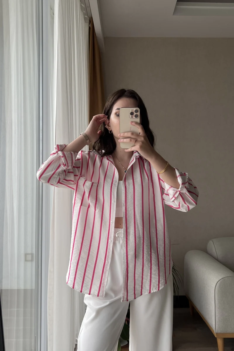 Weno BEYAZ-PEMBE ÇİZGİLİ Gömlek