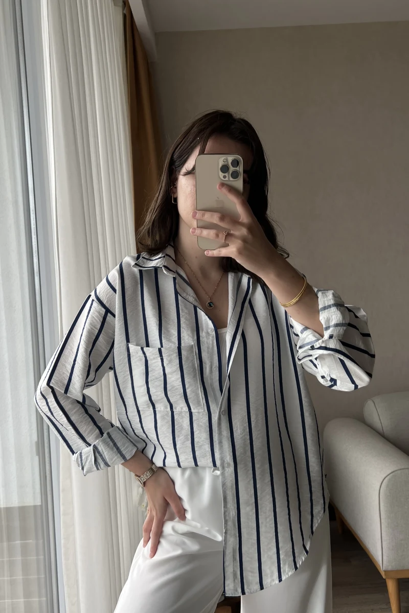 Weno BEYAZ-MAVİ ÇİZGİLİ Gömlek