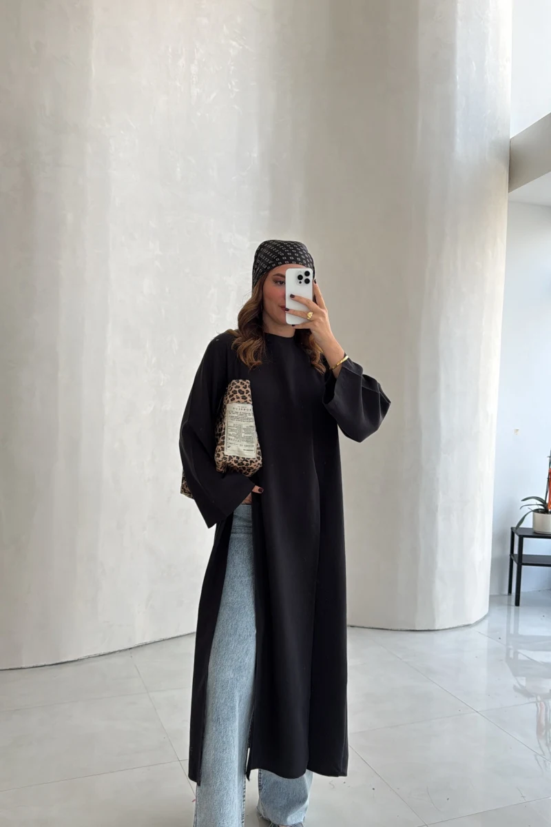 Willy Uzun Yırtmaçlı Tunik Bluz - Siyah - Kod: 5570
