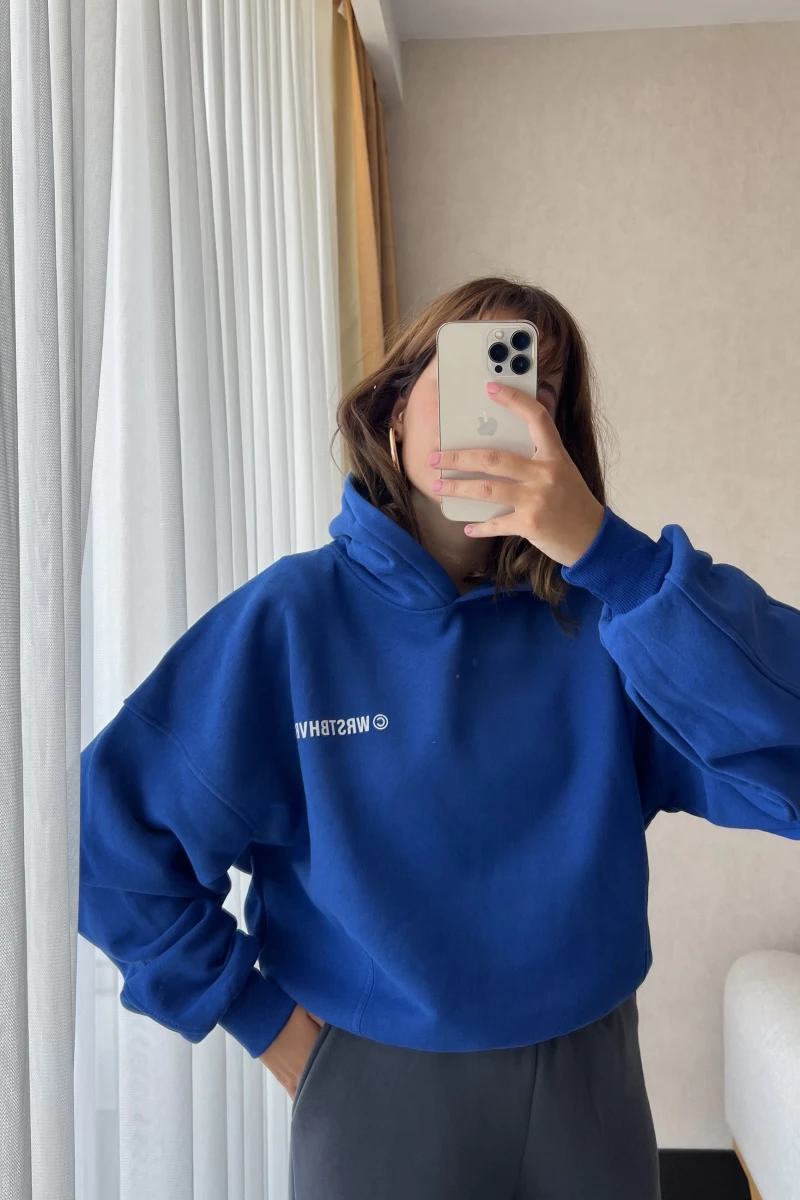 Wrst Lacivert Kapüşonlu Polarlı Sweatshirt