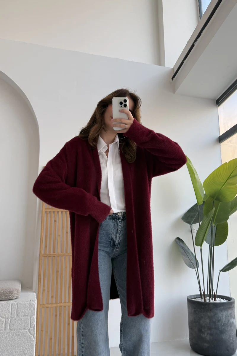 Yaka Detaylı Yumoş Hırka - Bordo - KOD:25026