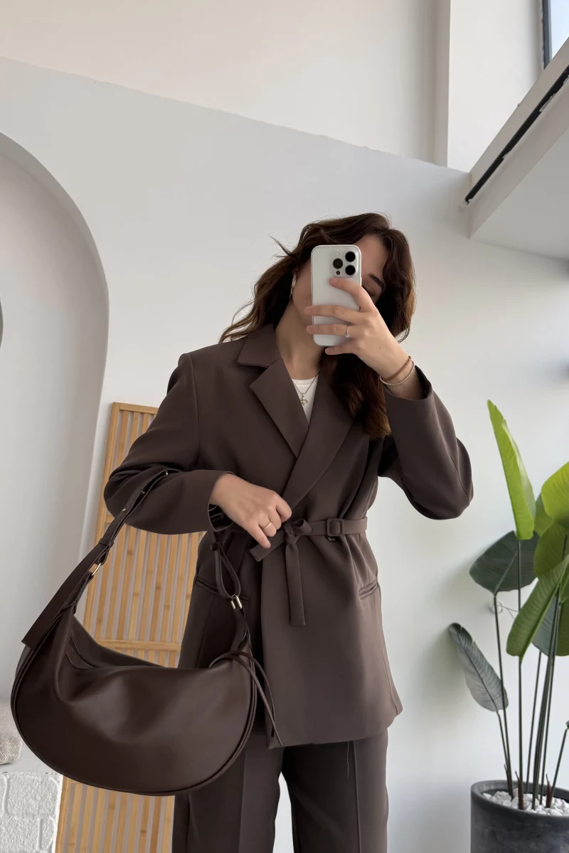 Yandan Bağlamalı Ceket - Kahverengi - KOD: 9591