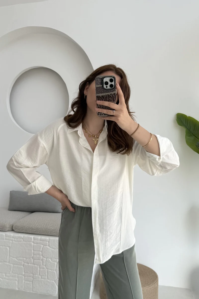 Yandan Triko Detay Pileli Gömlek