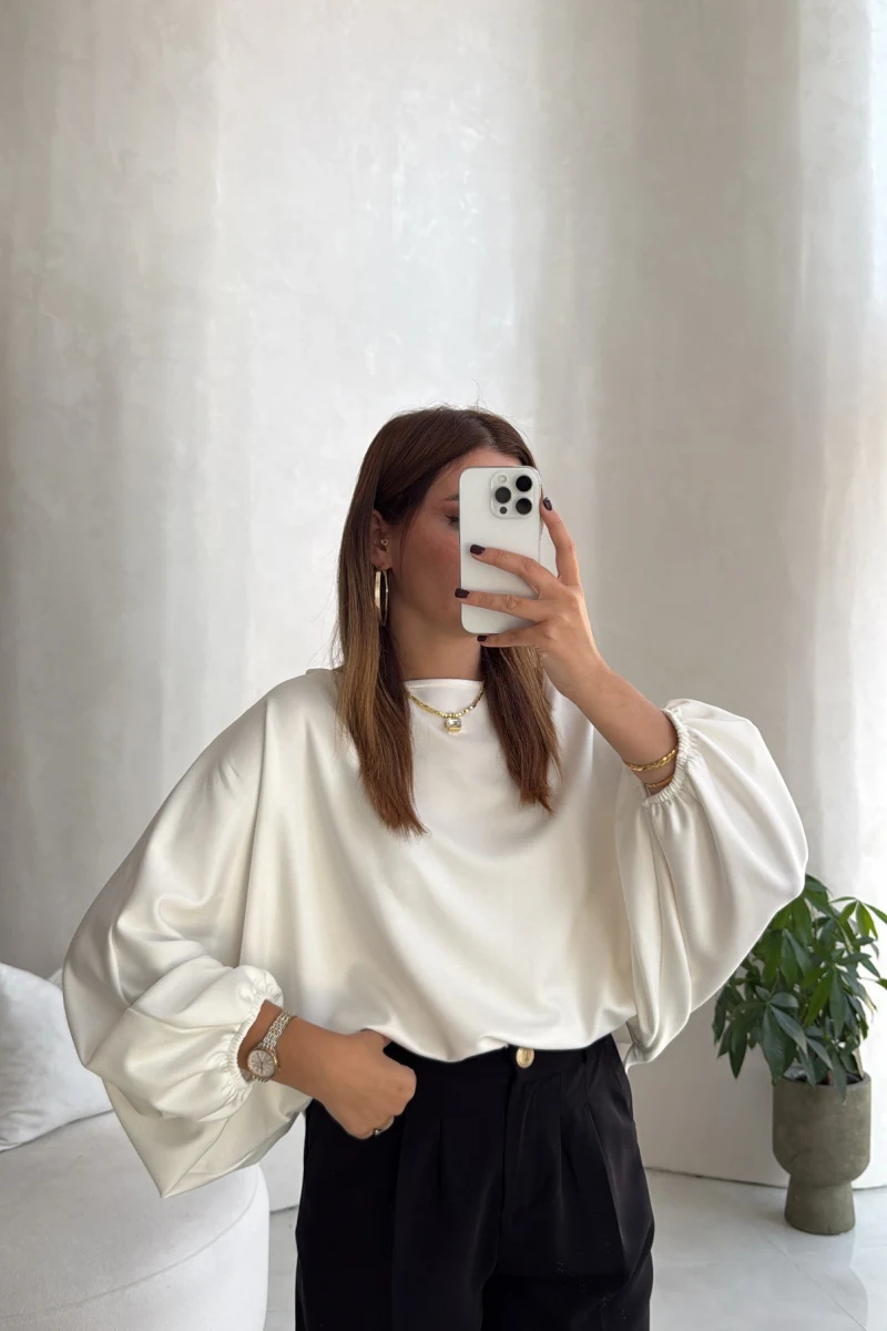 Yarasa Kol Oversize Bluz - Ekru - Kod: 1627
