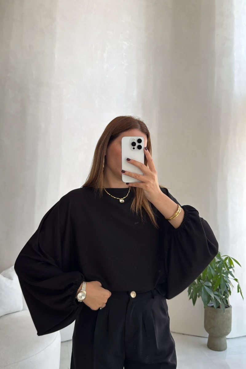 Yarasa Kol Oversize Bluz - Siyah - Kod: 1627