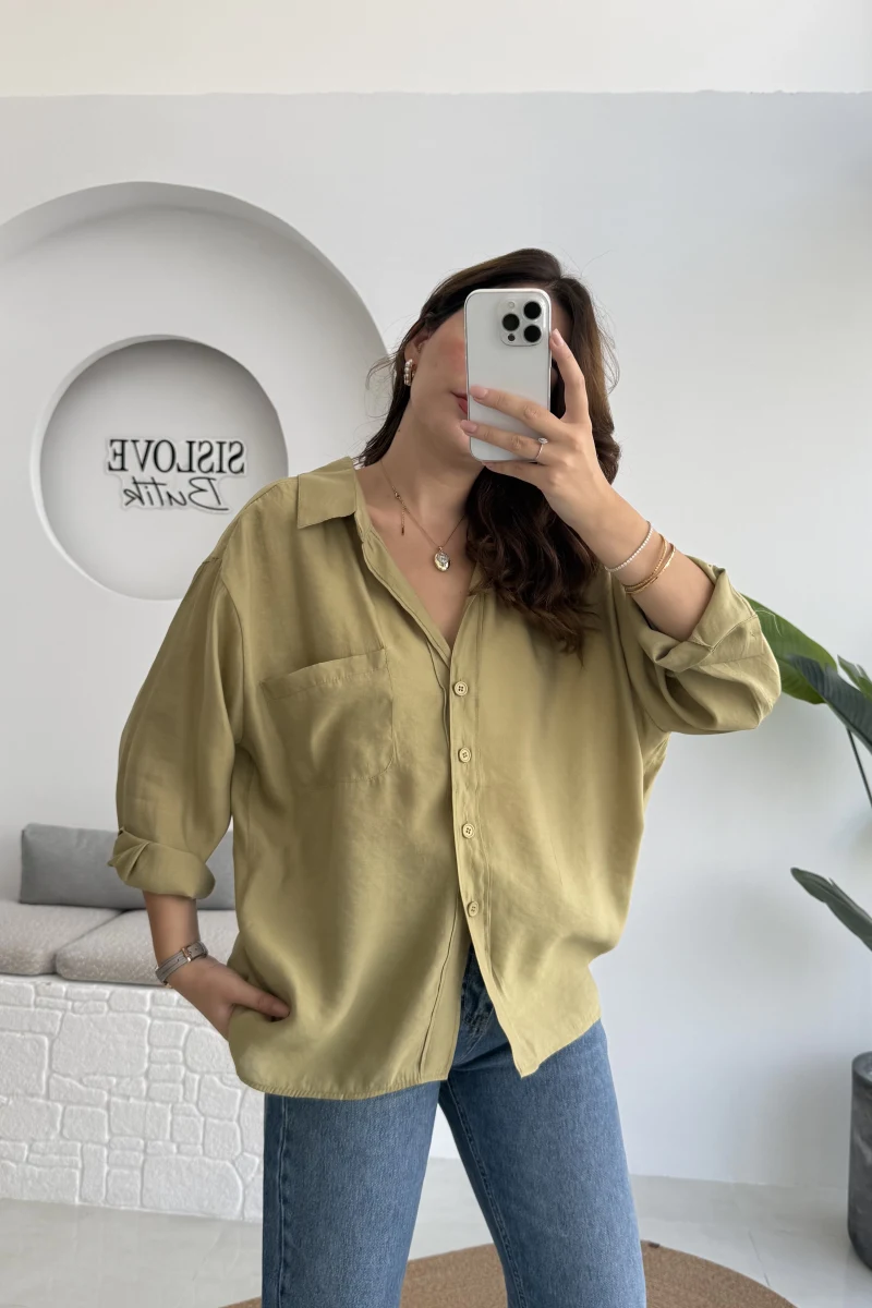 Yeşil Tonları Oversize Tensel Gömlek Kod: 4612