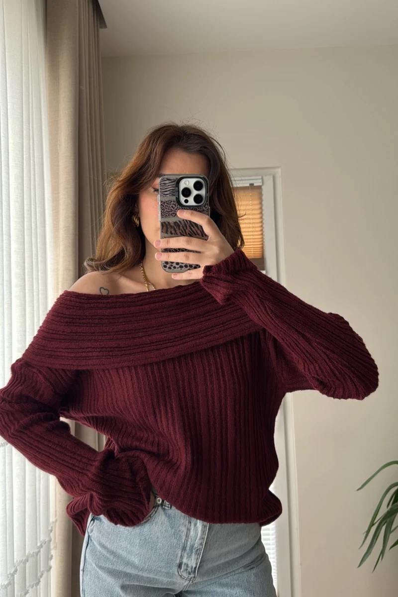 Yves Kayık Yaka Kazak Bordo