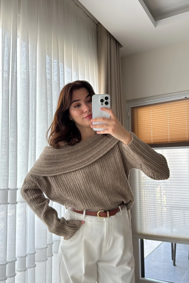 Yves Kayık Yaka Kazak Vizon