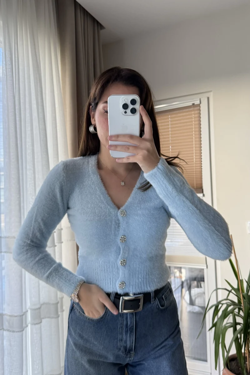 Zra Model Sakallı Yumoş Hırka Mavi