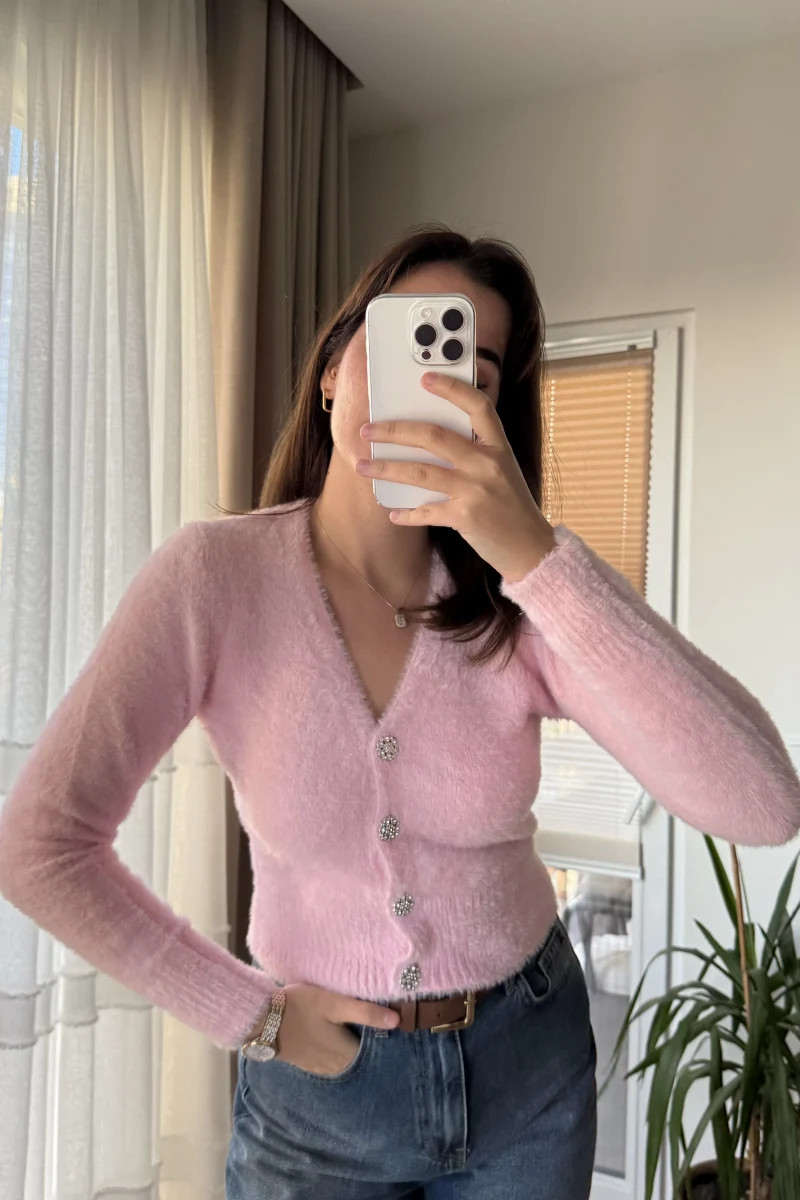 Zra Model Sakallı Yumoş Hırka Pembe