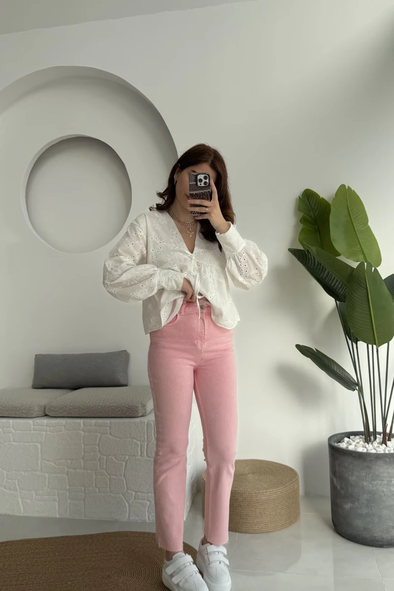 Meyla Pembe Slim Fit Jean Pantolon