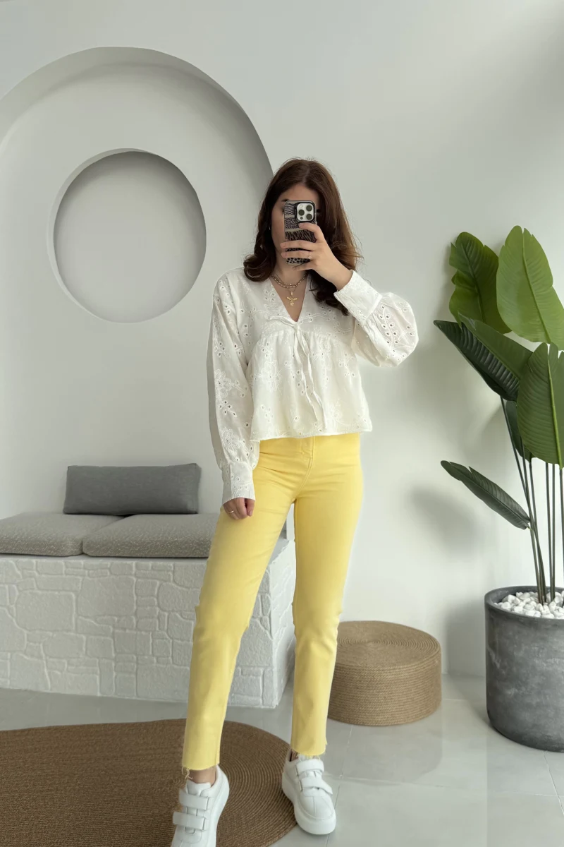 Meyla Sarı Slim Fit Jean Pantolon