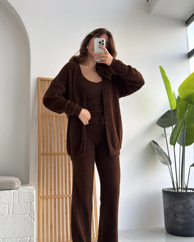 3 Parça Yumoş Takım - Kahverengi