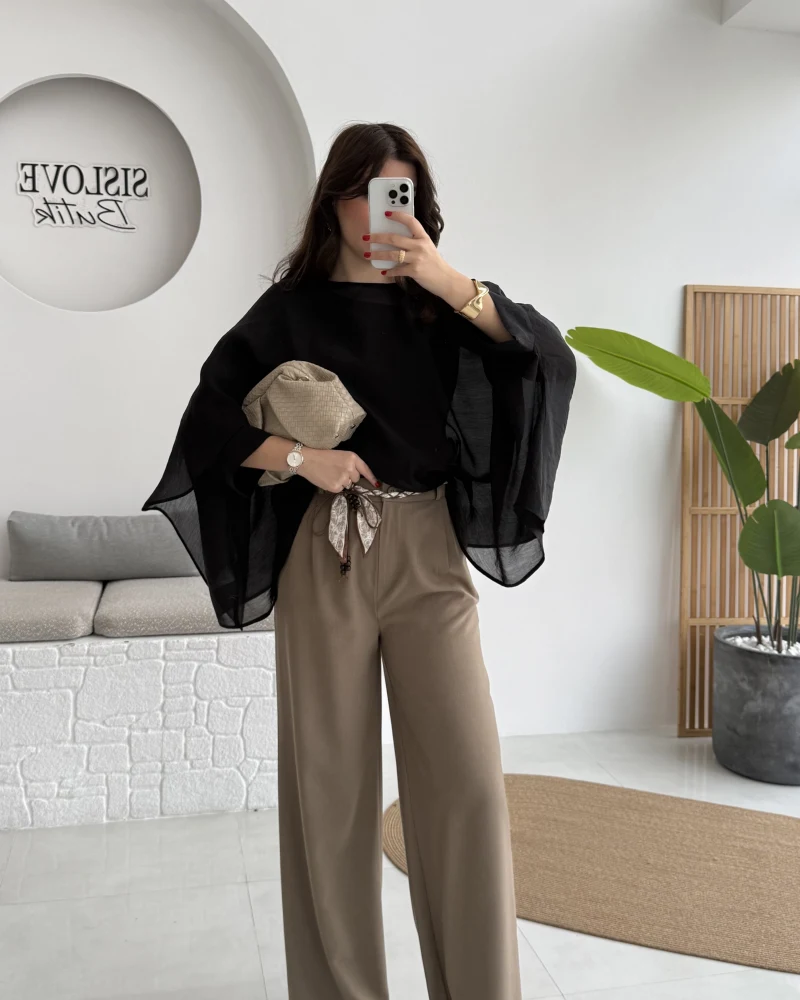 Kirsten Fular Kemerli Palazzo Pantolon - Haki - Kod: 3860