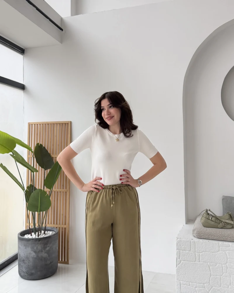 Best Beli Lastikli Paça Detaylı Pantolon - Haki - Kod: 51283
