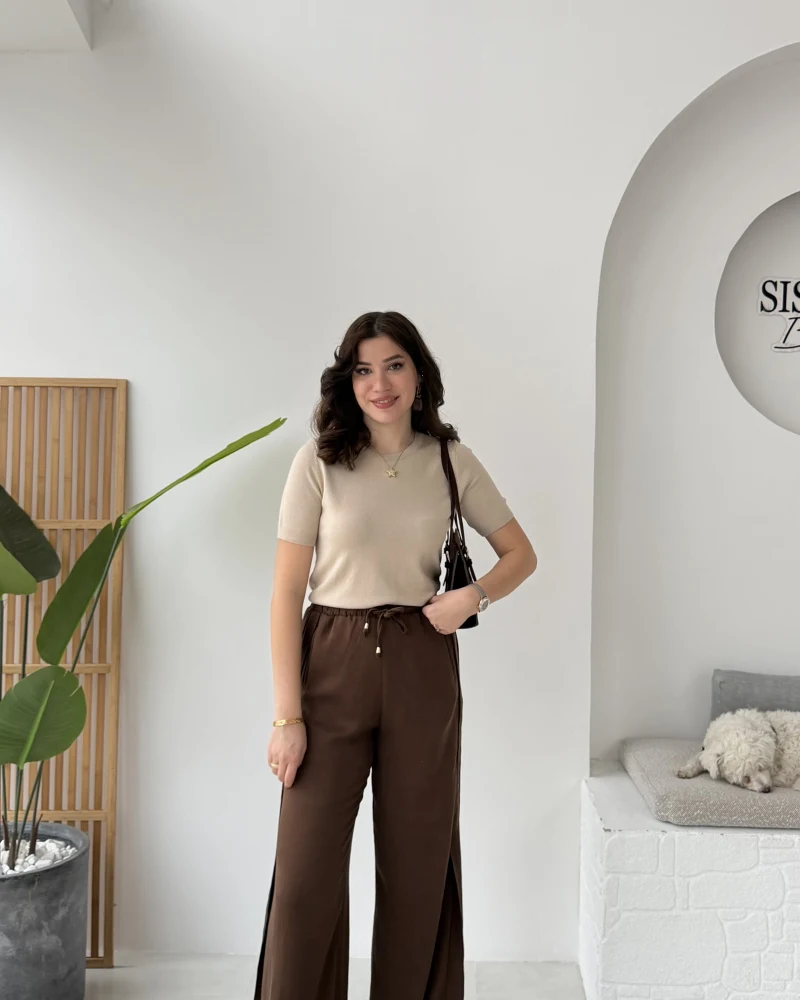 Best Beli Lastikli Paça Detaylı Pantolon - Kahverengi - Kod: 51283