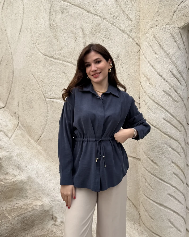 Tracy Belden Bağlamalı Gömlek - Lacivert - Kod: 2202