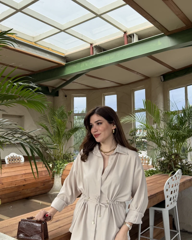 Tracy Belden Bağlamalı Gömlek - Taş - Kod: 2202