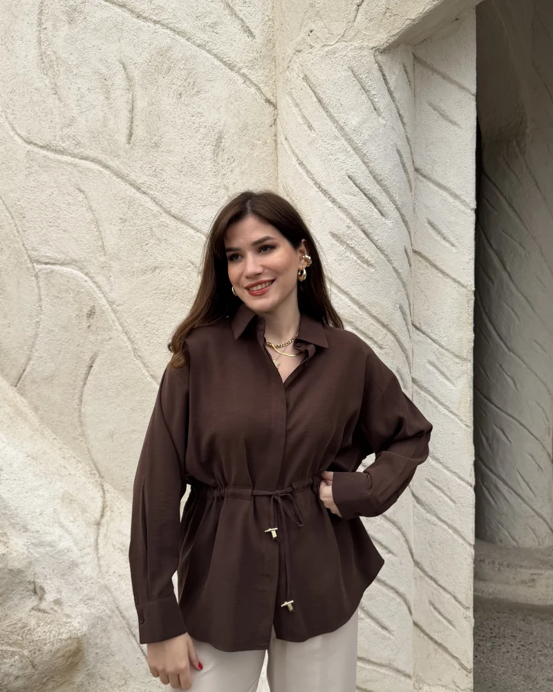 Tracy Belden Bağlamalı Gömlek - Acı Kahve - Kod: 2202