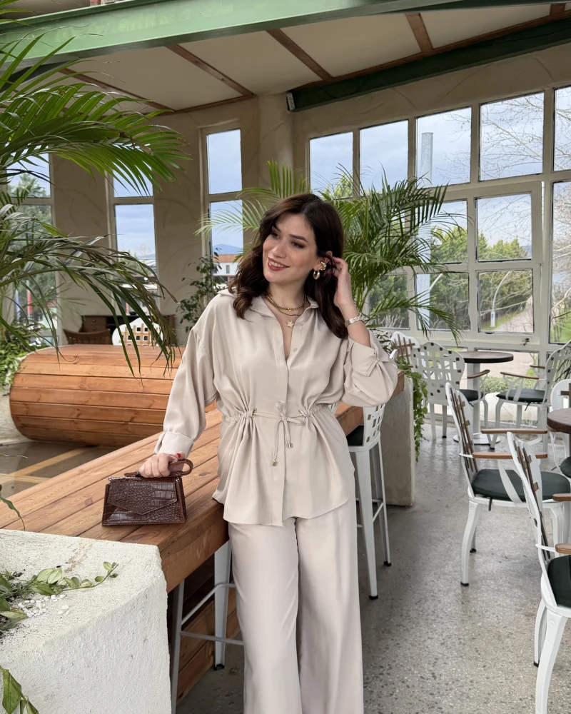 Lorenzo Beli Lastikli Modal Pantolon - Taş - Kod: 4044