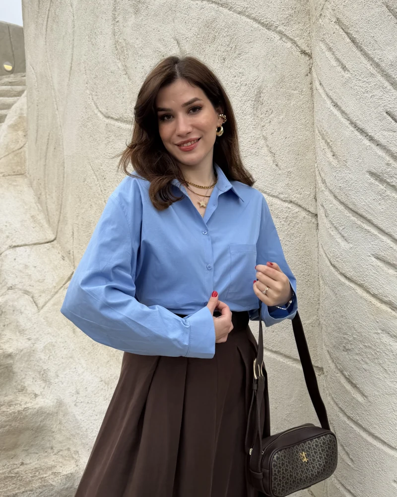 Paloma Tek Cepli Poplin Gömlek - Mavi - Kod: 5020